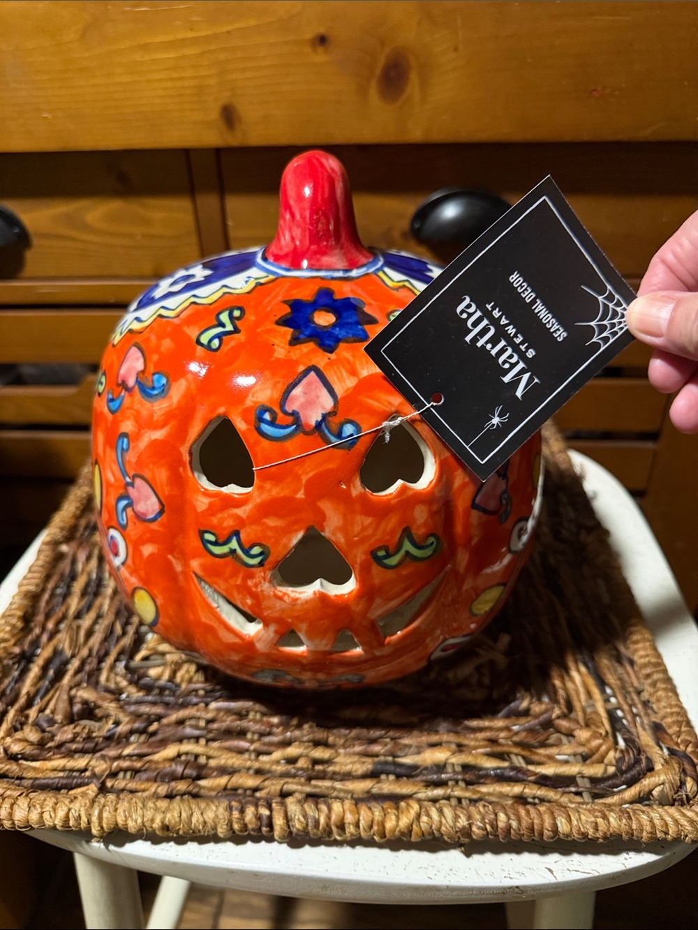 Martha Stewart Orange Hand-Painted Ceramic Pumpkin Lantern